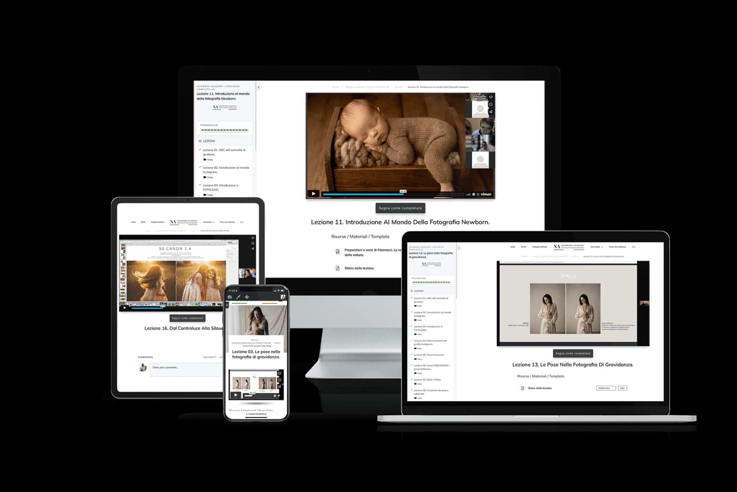 Lezioni Newborn Academy di fotografia e post-produzione su più dispositivi