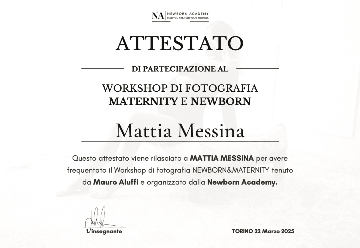 Attestato di partecipazione Workshop Newborn e Maternity